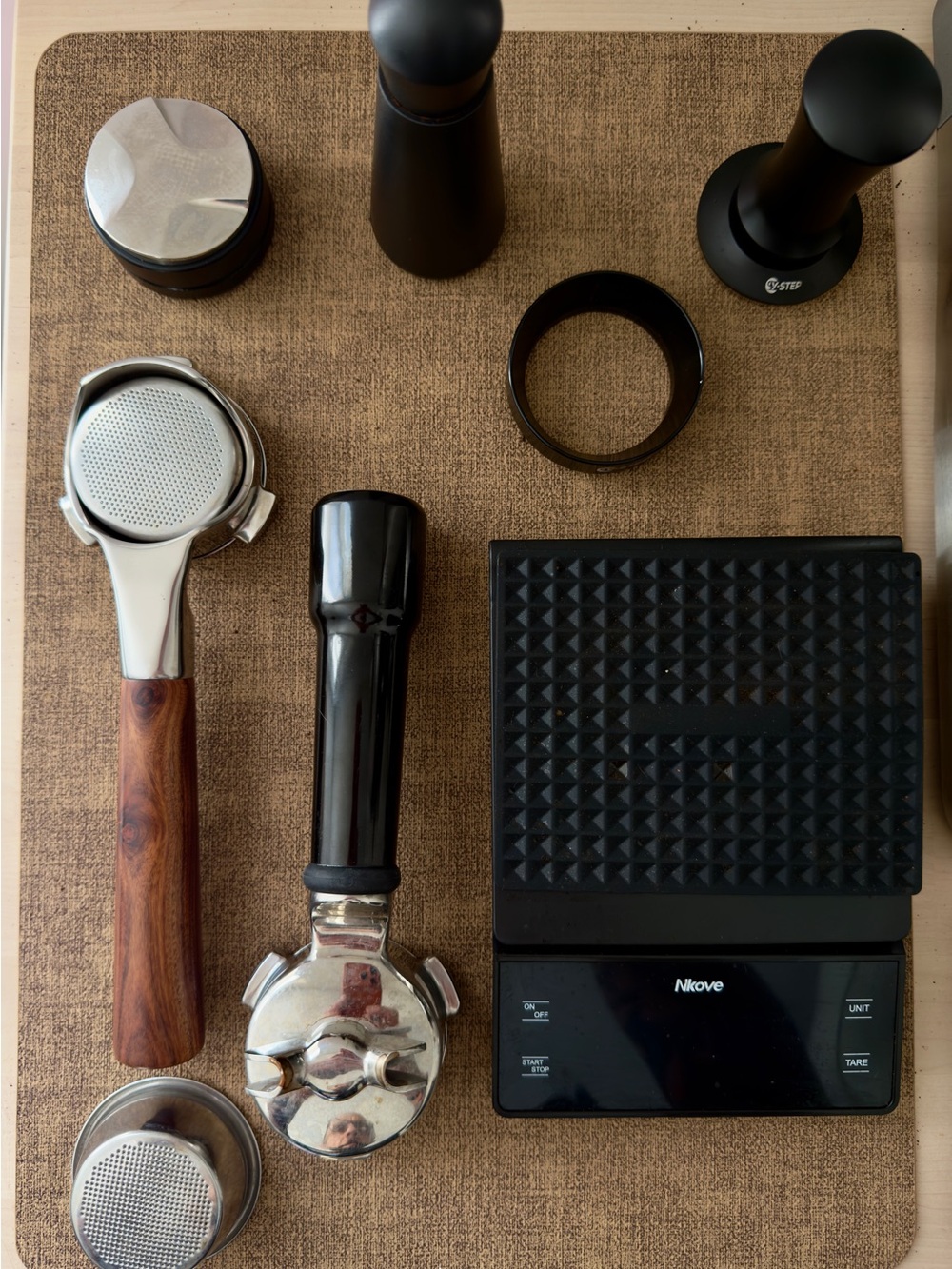 Breville Stainless Steel Portafilter Set with Black and Brown Handles 54mm